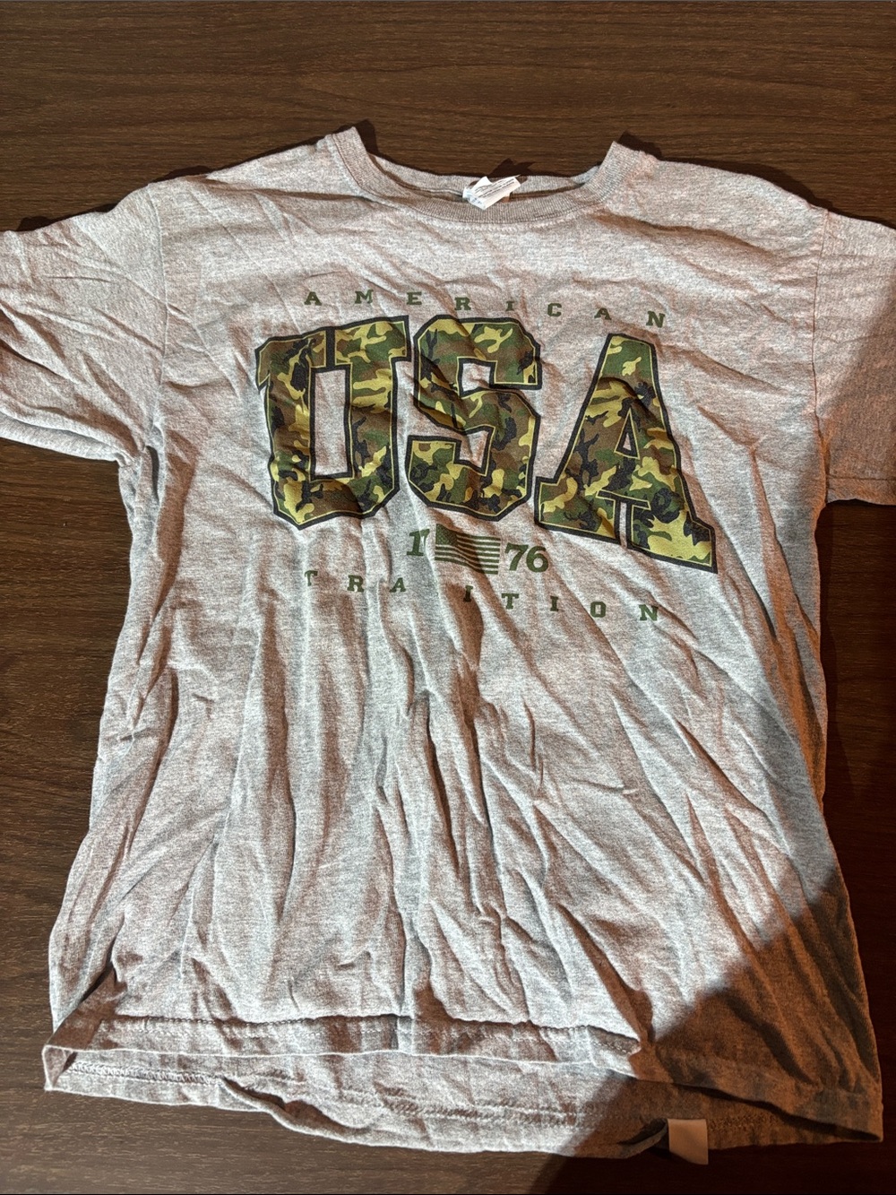 Gildan Gray Tee with Green Camo USA Graphic